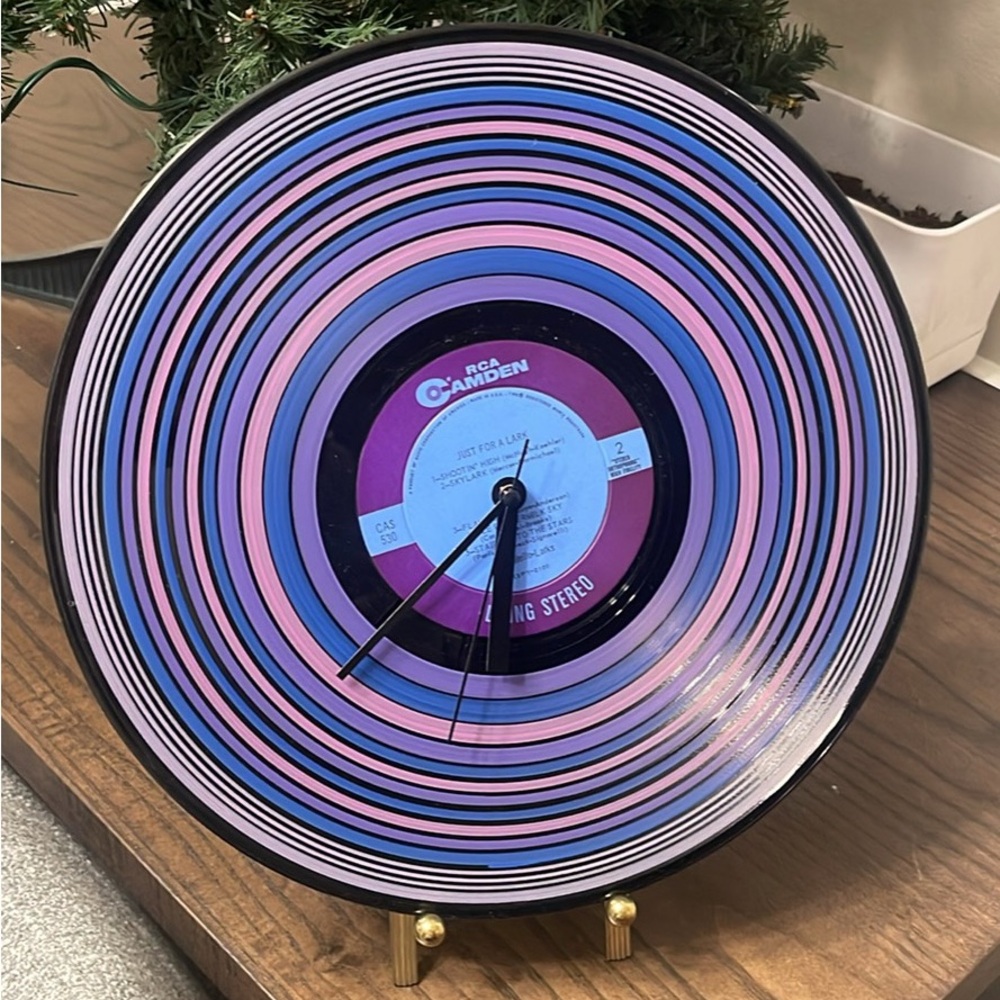 Retro Vinyl Record Wall Clock - Purple and Blue